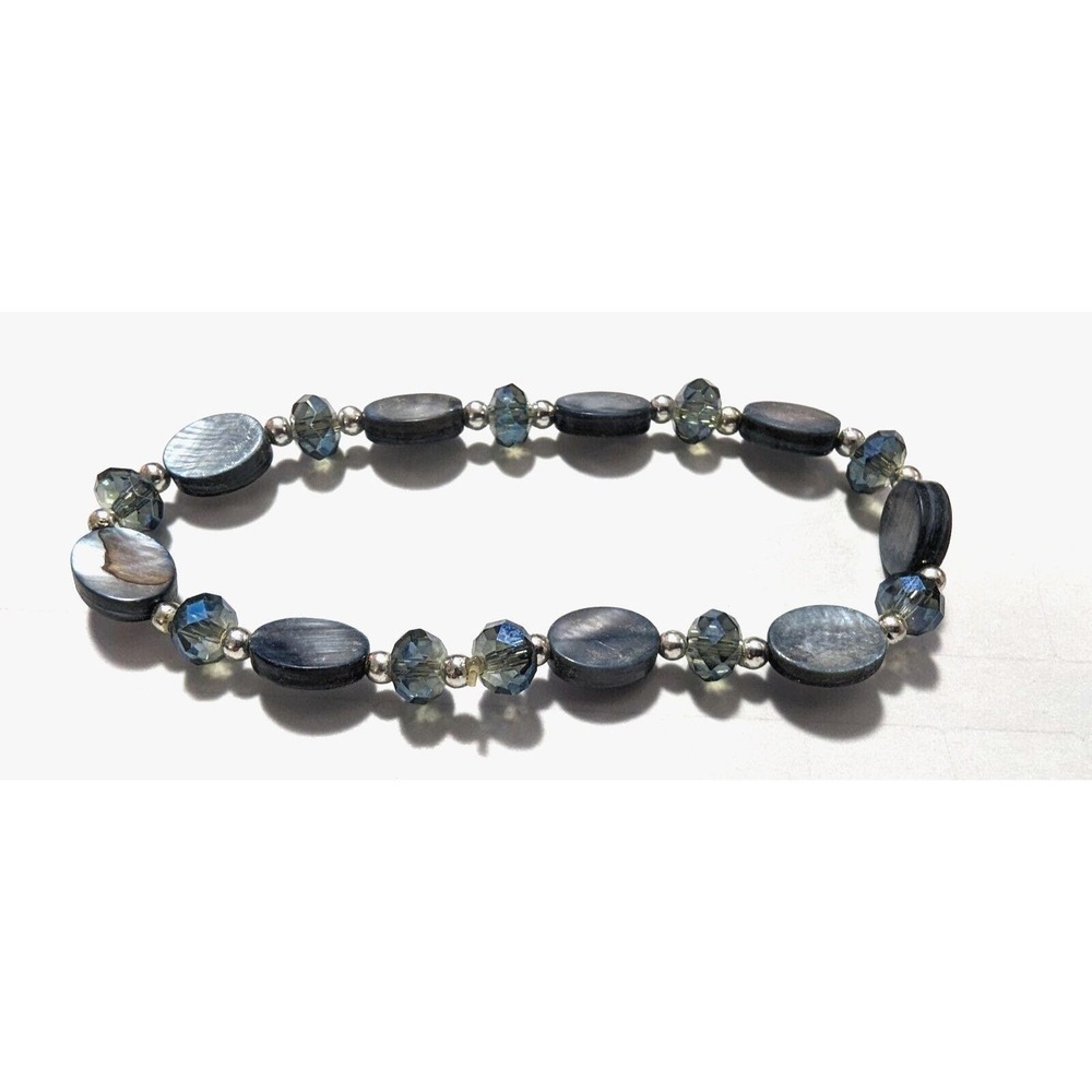 Cookie Lee Bracelet Blue Crystal Beaded Beads Stretch Glass MOP Jewelry Unmarked